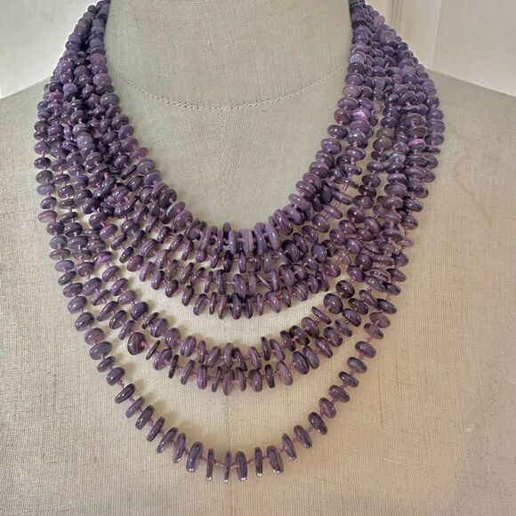 Dyed Purple Abalone Multi-Strand Statement Necklace - Picture 1 of 9